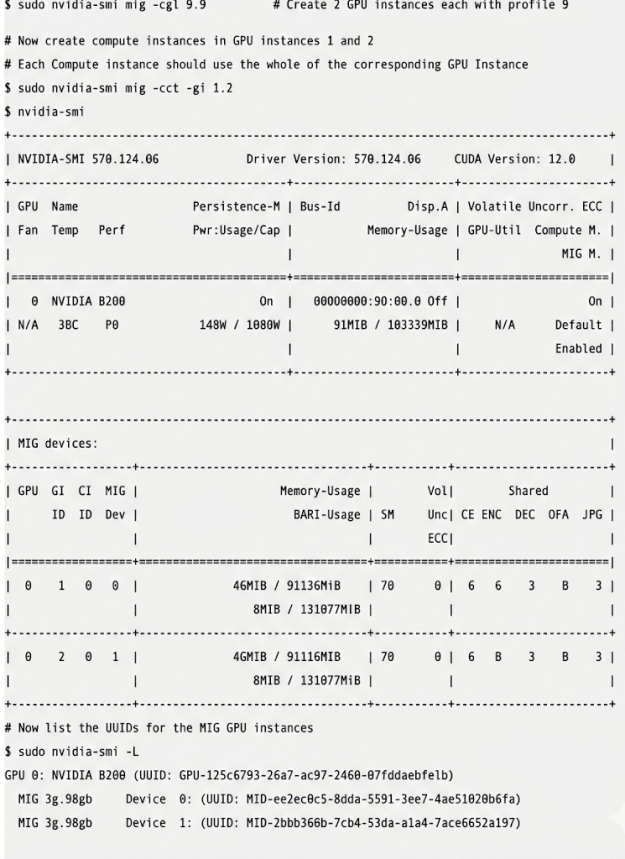 Command line output when creating a MIG instance.

