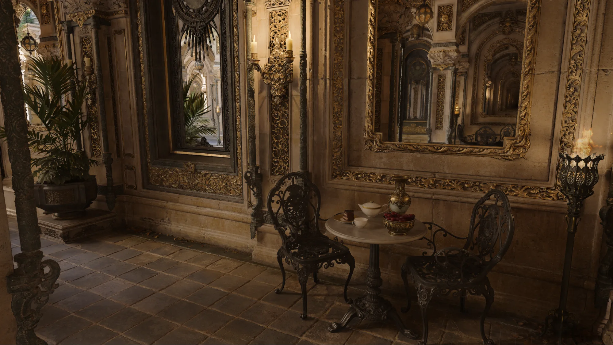 n image of mirror reflections in a hallway.