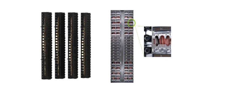 Image of NVIDIA MGX rack spine featuring four modular, preintegrated, prevalidated copper cable cartridges.