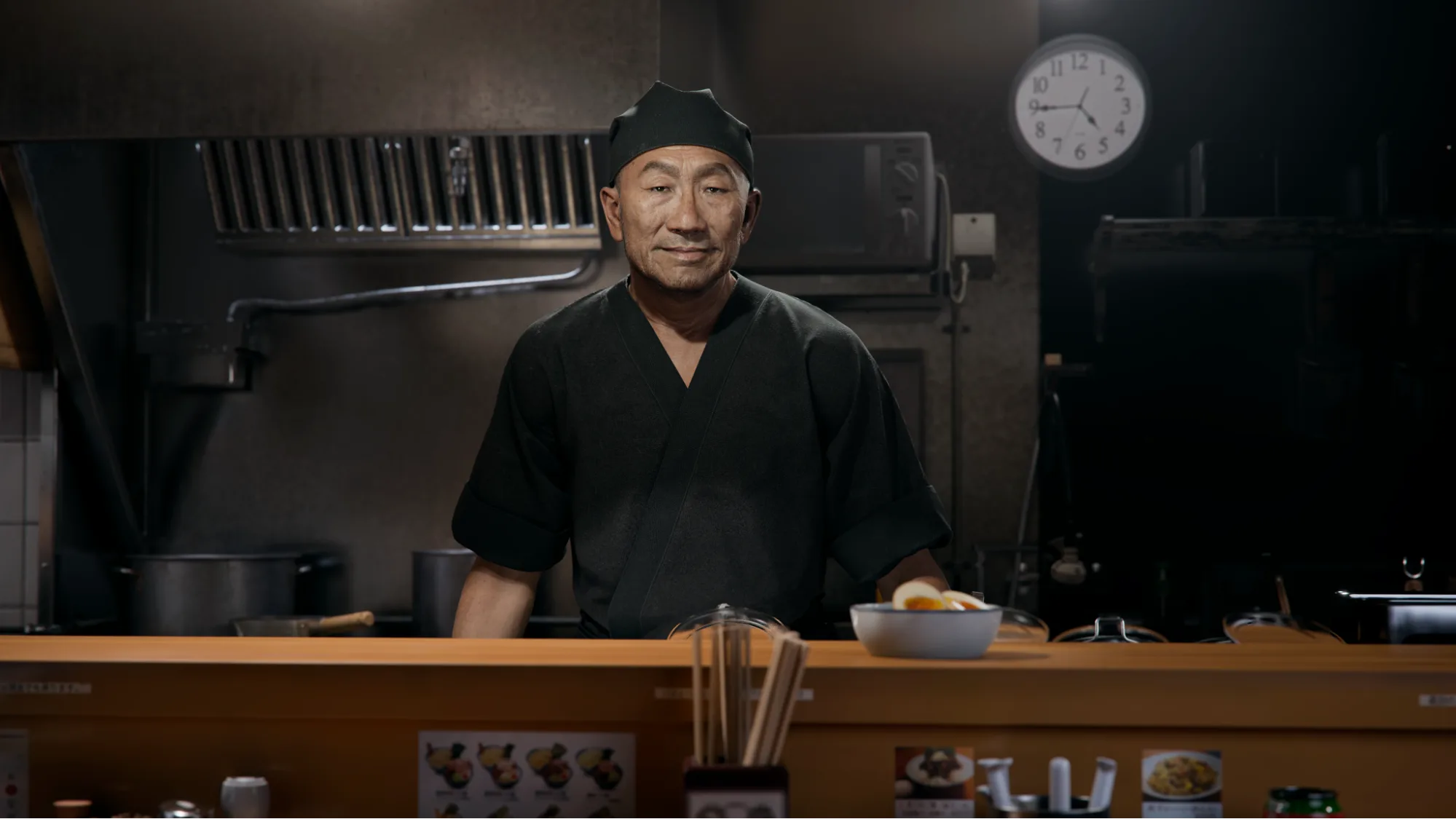 A ramen shop scene with chef and kitchen showcasing NVIDIA ACE.