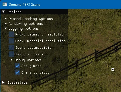 Screenshot showing the controls for the debug output and a highlighted debug pixel on the right hand side of the image.
