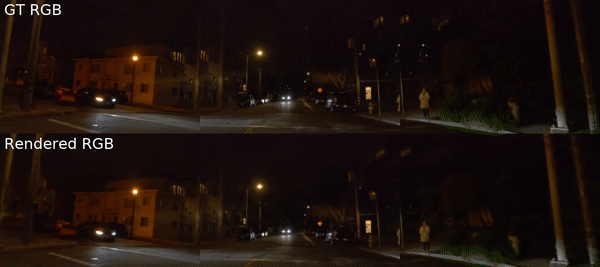 Example of EmerNeRF reconstructing dynamic driving scene: nighttime.