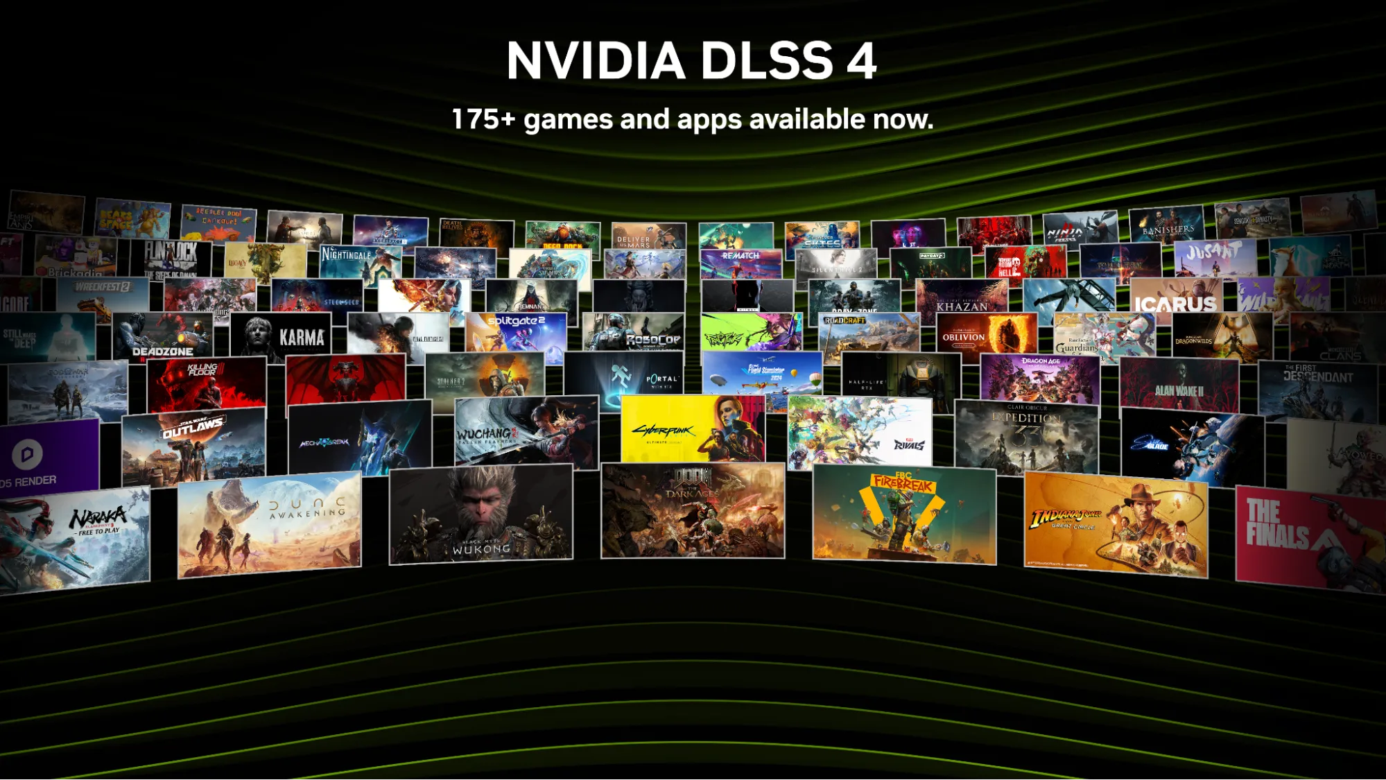 Image shows a wall of titles that feature DLSS 4.