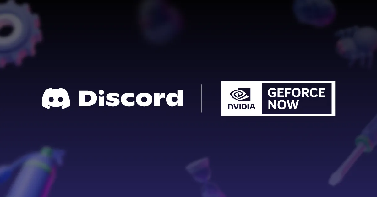 Side-by-side Discord and NVIDIA GeForce NOW logos on a dark background.