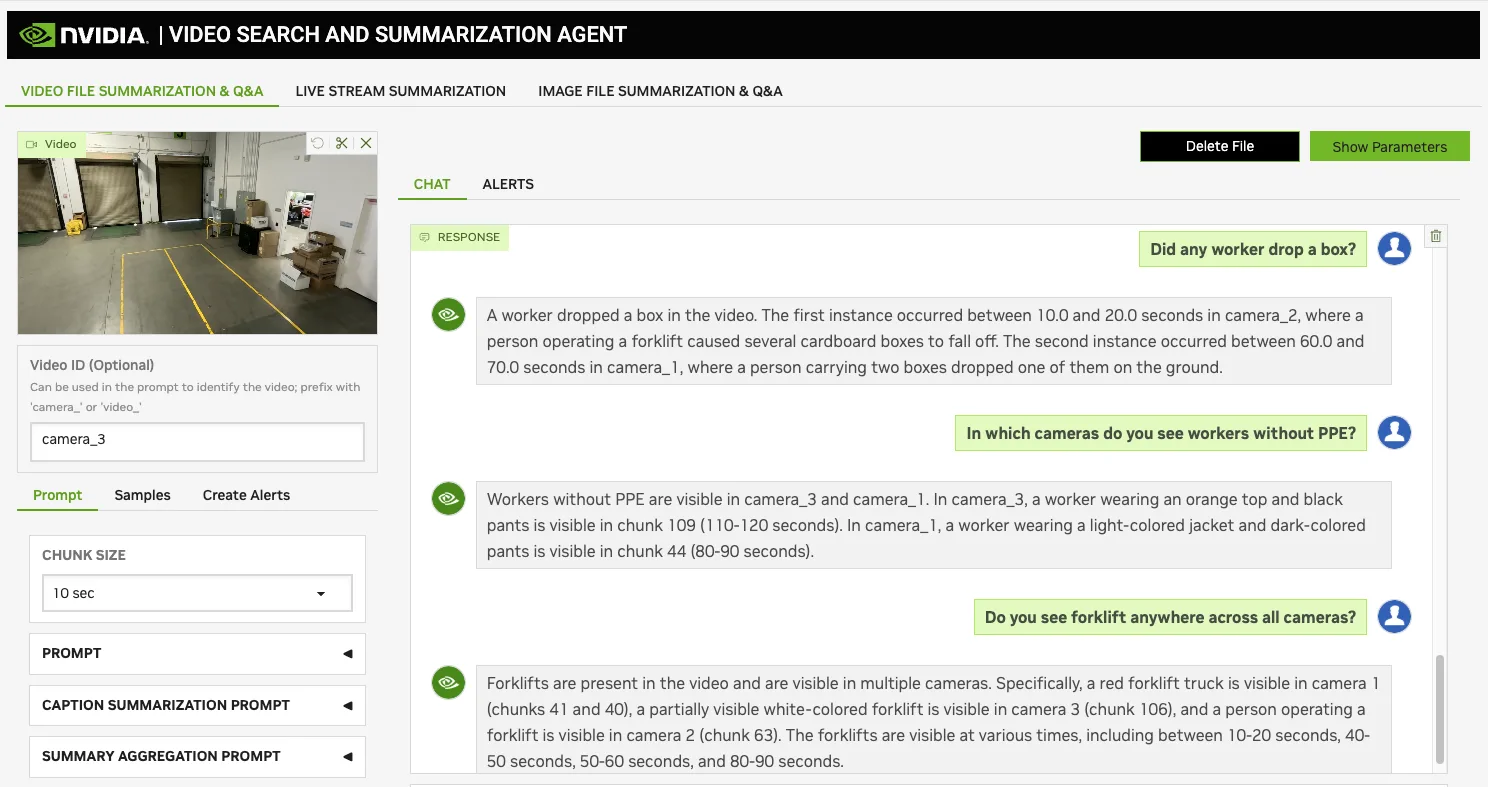 Screenshot showing an example of a VSS Blueprint multi-stream Q&A.
