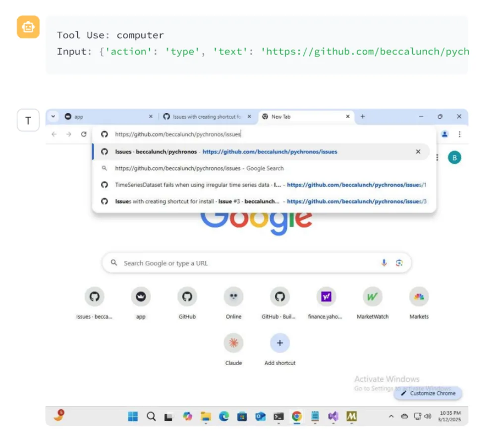 A screenshot of a browser in which the agent is typing the URL to navigate to the relevant question.
